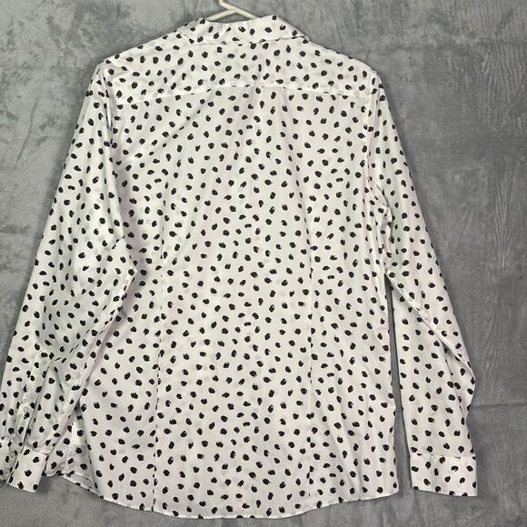 Lands End White Brown Polka Dot Collared Button Up Front Shirt Blouse Size 16 T - Picture 10 of 10